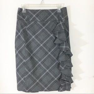 Express pencil ruffle skirt in plaid